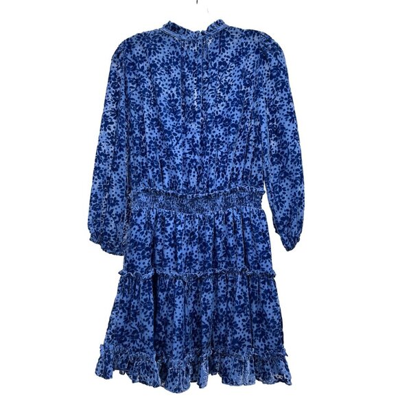 Shoshanna Blue Burnout Velvet Long Sleeve Mini Dress Sz 10 NWT - Picture 7 of 7